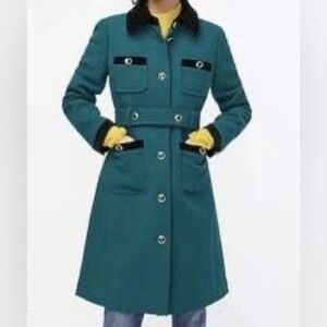 J.Crew Velvet-trimmed Lady Coat Deep Balsam Italian Double-cloth Wool Size 0 NWT